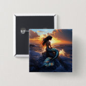 Sunset Mermaid Vierkante Button 5,1 Cm (Voorkant /achterkant)