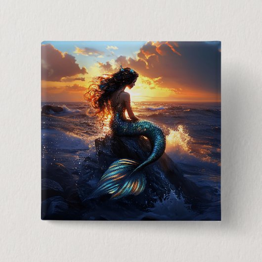 Sunset Mermaid Vierkante Button 5,1 Cm (Voorkant)