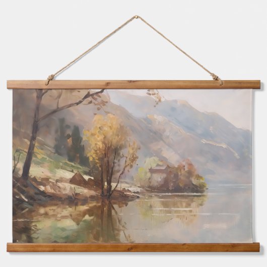 Sunset met Mountain en River Hangend Wandkleed (Voorkant)