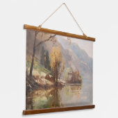 Sunset met Mountain en River Hangend Wandkleed (Gebogen)