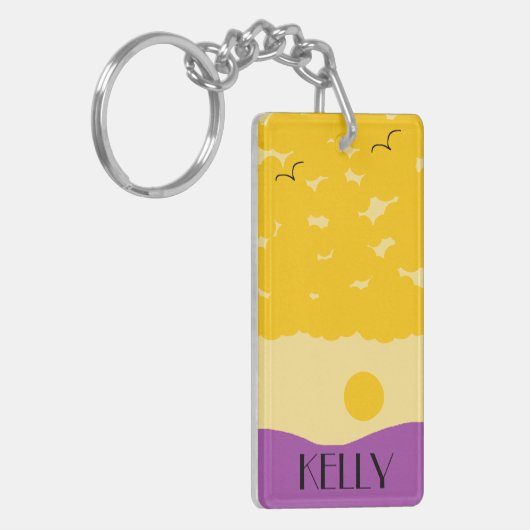 Sunset met Paarse heuvels Sleutelhanger (Voorkant Links)