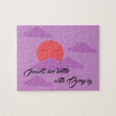 Sunset met Paarse wolken Legpuzzel (Horizontaal)