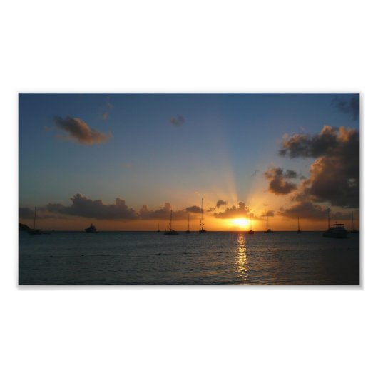 Sunset met Sailships Tropical Landscape Photo Foto Afdruk (Voorkant)