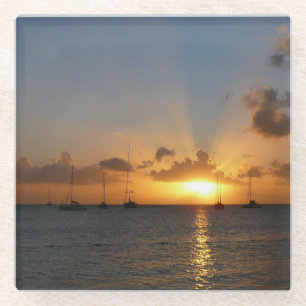 Sunset met Sailships Tropical Landscape Photo Glazen Onderzetter