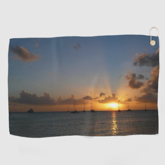 Sunset met Sailships Tropical Landscape Photo Golfhanddoek (Horizontaal)