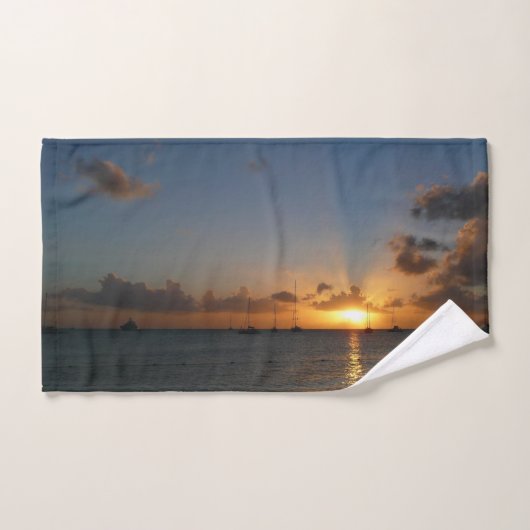 Sunset met Sailships Tropical Landscape Photo Handdoek (Handdoek)