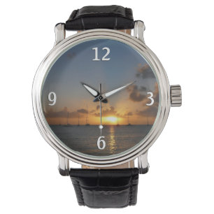 Sunset met Sailships Tropical Landscape Photo Horloge