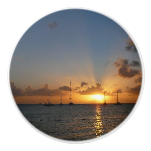 Sunset met Sailships Tropical Landscape Photo Keramische Knop (Voorkant)