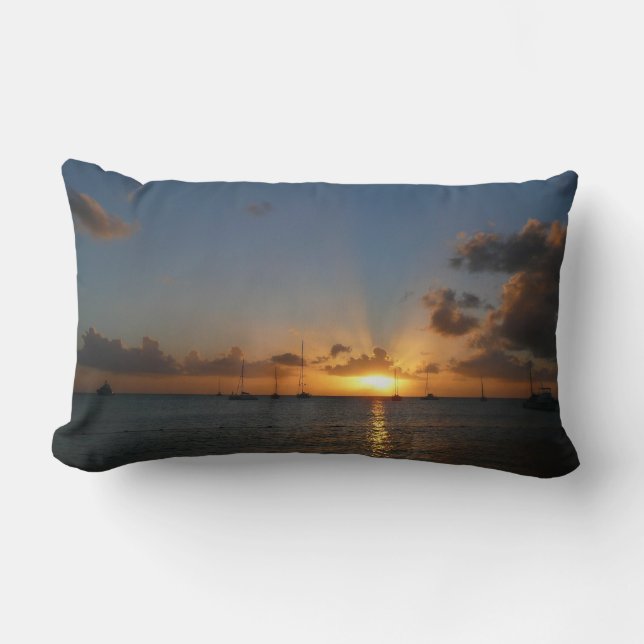 Sunset met Sailships Tropical Landscape Photo Kussen (Voorkant)