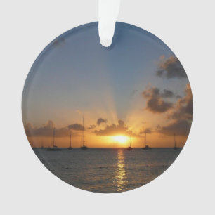 Sunset met Sailships Tropical Landscape Photo Ornament