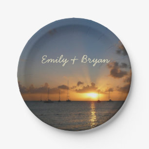 Sunset met Sailships Tropical Landscape Photo Papieren Bordje