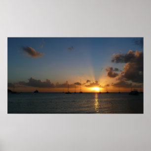 Sunset met Sailships Tropical Landscape Photo Poster