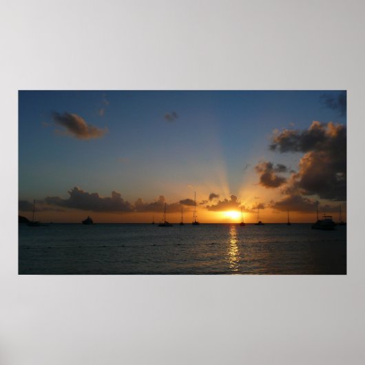 Sunset met Sailships Tropical Landscape Photo Poster (Voorkant)