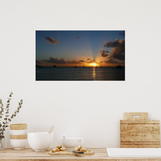 Sunset met Sailships Tropical Landscape Photo Poster (Keuken)