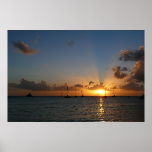 Sunset met Sailships Tropical Landscape Photo Poster (Voorkant)
