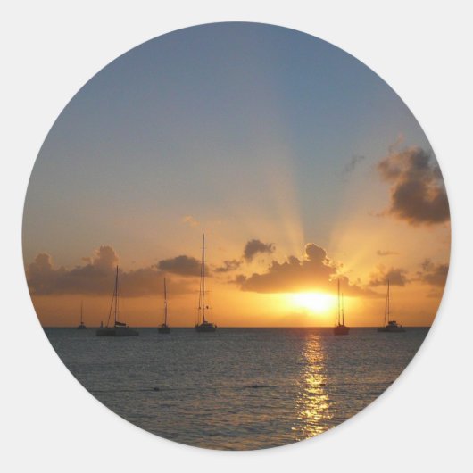 Sunset met Sailships Tropical Landscape Photo Ronde Sticker (Voorkant)