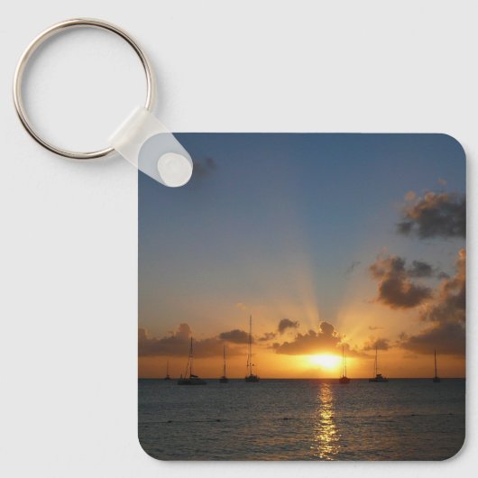 Sunset met Sailships Tropical Landscape Photo Sleutelhanger (Voorkant)