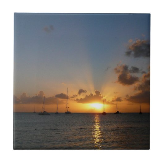 Sunset met Sailships Tropical Landscape Photo Tegeltje (Voorkant)