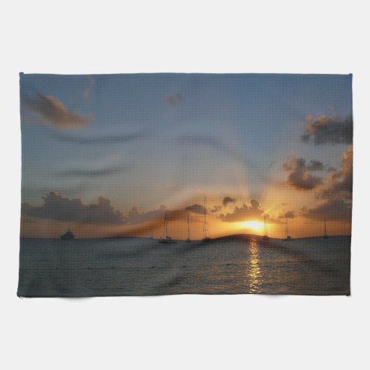 Sunset met Sailships Tropical Landscape Photo Theedoek (Horizontaal)