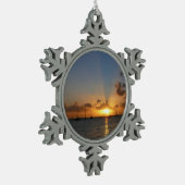 Sunset met Sailships Tropical Landscape Photo Tin Sneeuwvlok Ornament (Links)