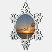 Sunset met Sailships Tropical Landscape Photo Tin Sneeuwvlok Ornament (Rechts)