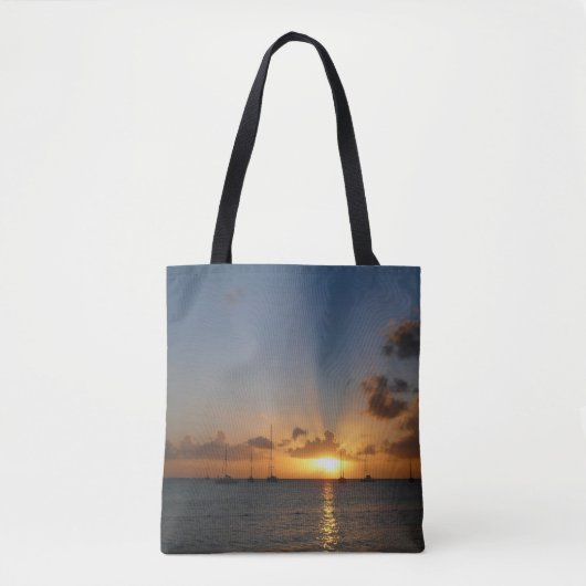 Sunset met Sailships Tropical Landscape Photo Tote Bag (Voorkant)