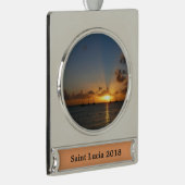 Sunset met Sailships Tropical Landscape Photo Verzilverd Banner Ornament (Rechts)