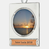 Sunset met Sailships Tropical Landscape Photo Verzilverd Banner Ornament (Links)