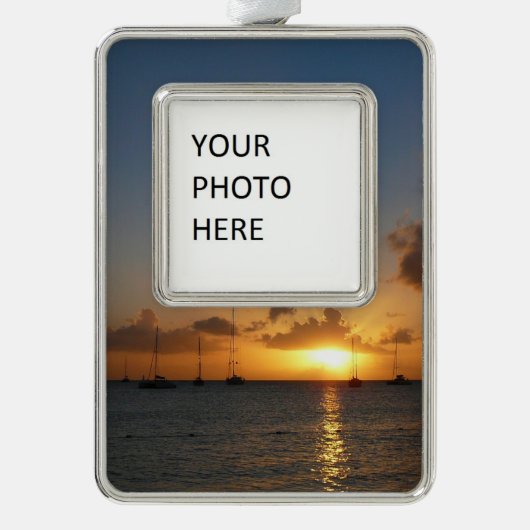 Sunset met Sailships Tropical Landscape Photo Verzilverd Omlijst Ornament (Voorkant)