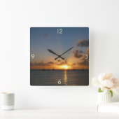 Sunset met Sailships Tropical Landscape Photo Vierkante Klok (Huis)