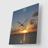 Sunset met Sailships Tropical Landscape Photo Vierkante Klok (Hoek)