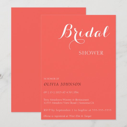 SUNSET Minimale Uitnodiging van de Bridal van de S (Voorkant / Achterkant)