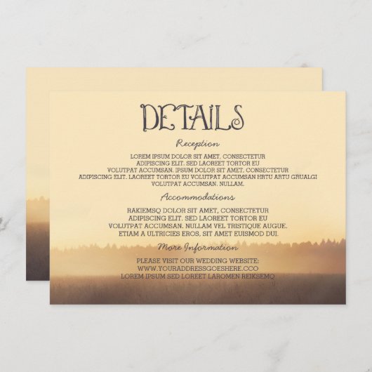 Sunset Misty Evening Wedding Gastinformatie Informatiekaartje (Voorkant / Achterkant)