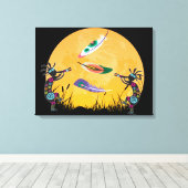 Sunset Moon Kokopelli en Feathers Canvas Afdruk (Insitu (Houten vloer))