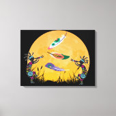 Sunset Moon Kokopelli en Feathers Canvas Afdruk (Voorkant)