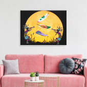 Sunset Moon Kokopelli en Feathers Canvas Afdruk (Insitu (Woonkamer))