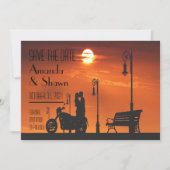 Sunset Motorcycle Couple Save the Date Kaart (Voorkant)
