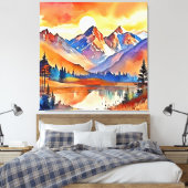 Sunset Mountain Art Design Canvas Afdruk (Insitu (Slaapkamer))