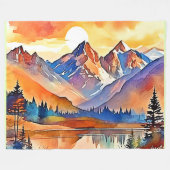 Sunset Mountain Art Design Fleece Deken (Voorkant (Horizontaal))