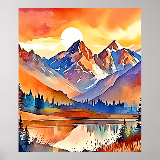Sunset Mountain Art Design Poster (Voorkant)
