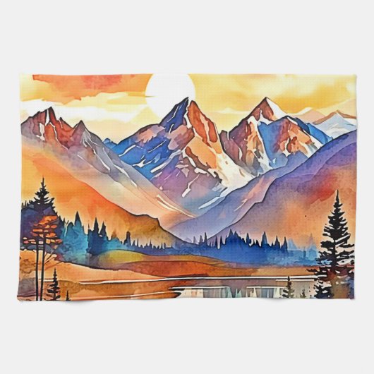 Sunset Mountain Art Design Theedoek (Horizontaal)