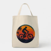 Sunset Mountain Biker Retro Adventure Art Tote Bag (Achterkant)