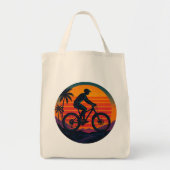 Sunset Mountain Biker Retro Adventure Art Tote Bag (Voorkant)