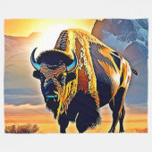 Sunset Mountain Bison Art Design Fleece Deken (Voorkant (Horizontaal))