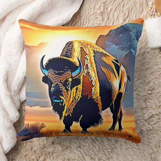 Sunset Mountain Bison Art Design Kussen (Deken)