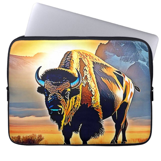 Sunset Mountain Bison Art Design Laptop Sleeve (Voorkant)