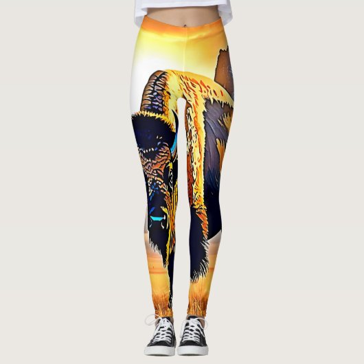 Sunset Mountain Bison Art Design Leggings (Voorkant)