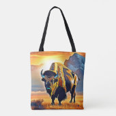 Sunset Mountain Bison Art Design Tote Bag (Achterkant)