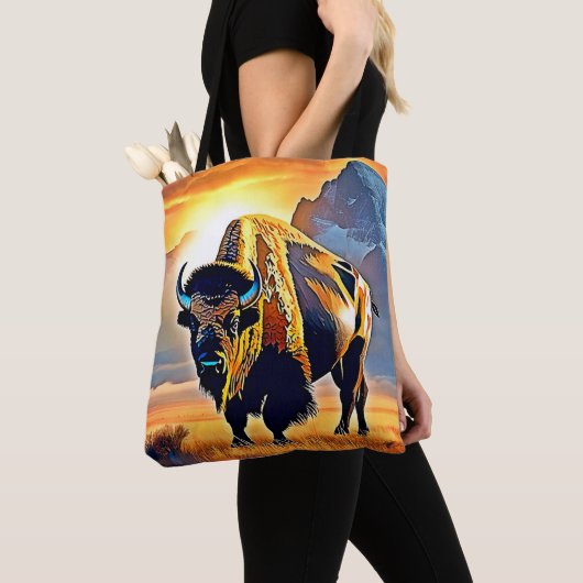 Sunset Mountain Bison Art Design Tote Bag (Dichtbij)