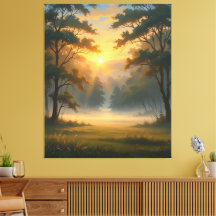 Sunset Mountain Forest landschap met twee bomen
